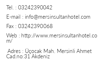 Mersin Sultan Hotel iletiim bilgileri